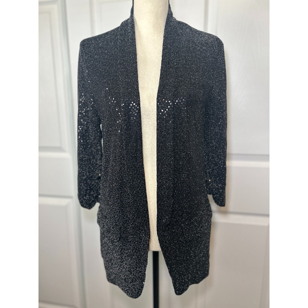Autres Filles Black Sequin Cardigan Open Front‎ Blazer Size XS